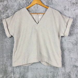 Madewell Cream Textured V-Neck Short Sleeve Top